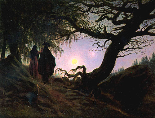 Splitscreen-review Homme et femme contemplant la Lune. Caspar David Friedrich 1824. Neue Nationalgalerie. Berlin